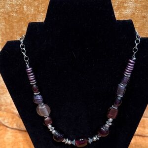 Purple Glass and Silver Toned Beaded Necklace